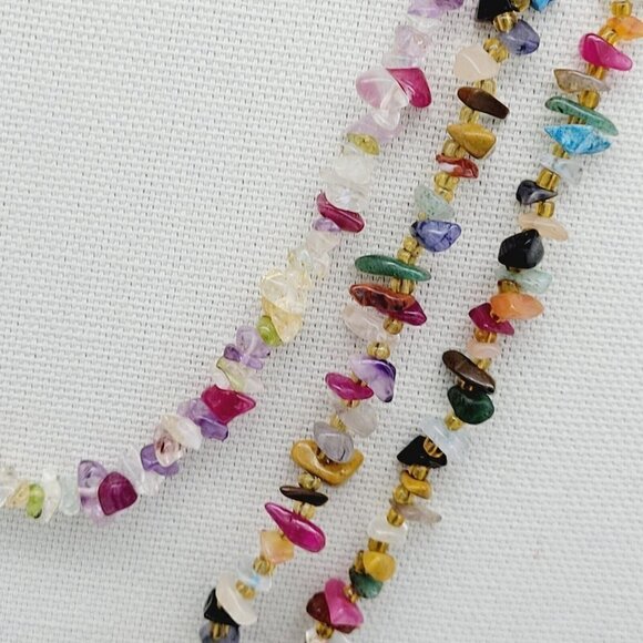 Lot Of 3 Semi Precious Gemstone Infinity Chip Necklaces Two 36" One 31" Boho - Picture 5 of 9